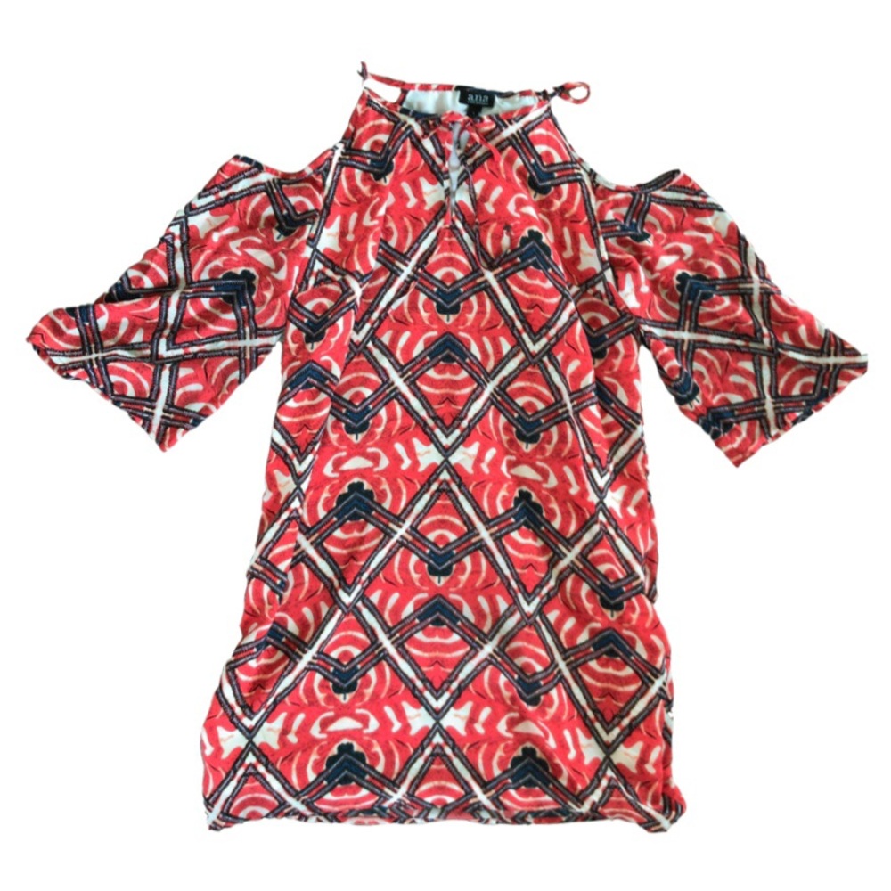 a.n.a. Geo Print Cold Shoulder Print Shift Dress